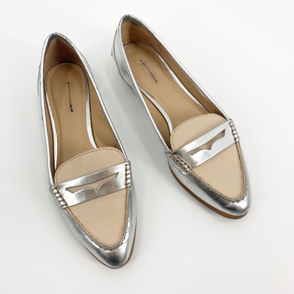 J. Crew Shoes - J.Crew Collins Silver Tan Metal Leather Loafer 6.5